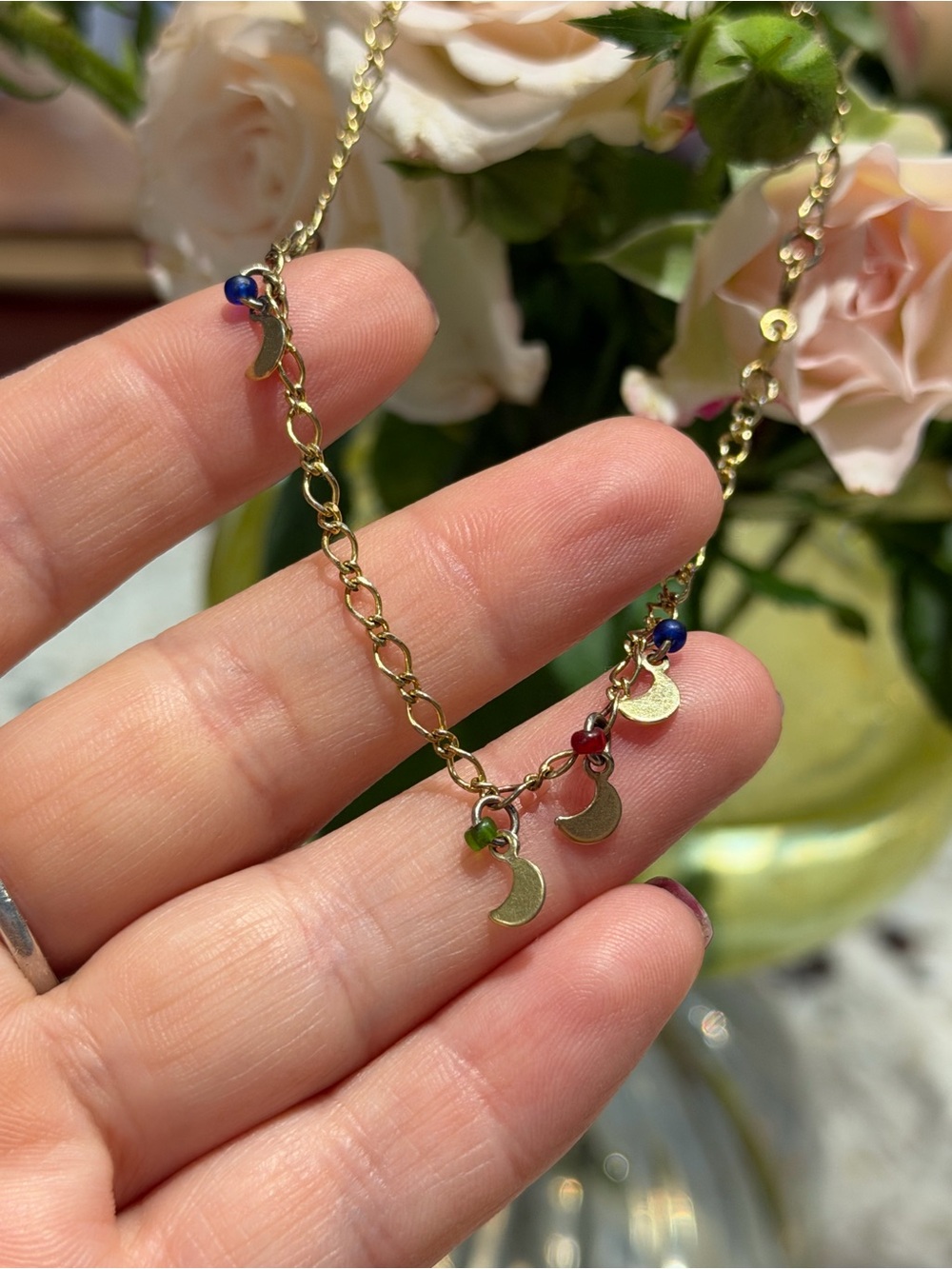 ✨ Solid 18K Yellow Gold Veneza Multi-Gemstone Station Anklet/ Bracelet ✨